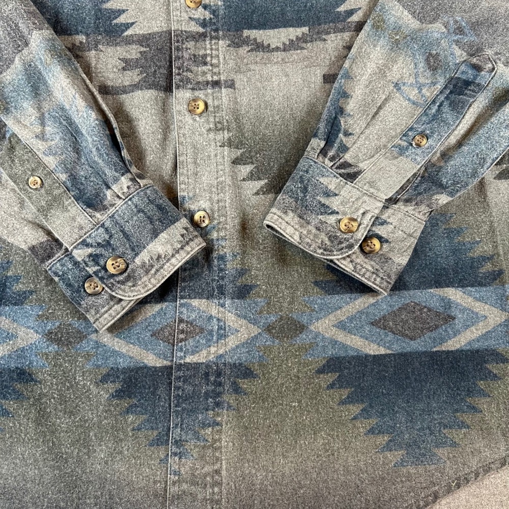 Woolrich Button Down Shirt Men Large Grey Blue Southwestern Aztec Cotton Flannel - Picture 3 of 12